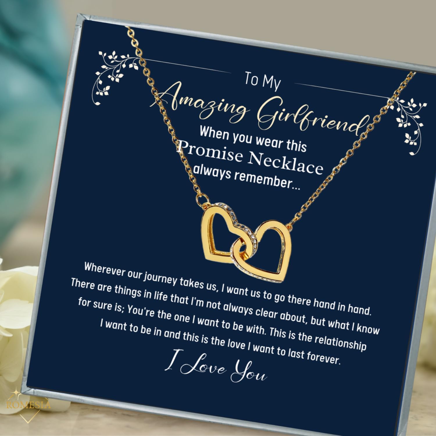 Necklace for Girlfriend Stainless Steel Interlocking Heart Pendant Necklace with Cubic Zirconia Romantic Gift for Girlfriends, Birthday, Anniversary, Valentine’s Day, or Christmas Jewelry for Women