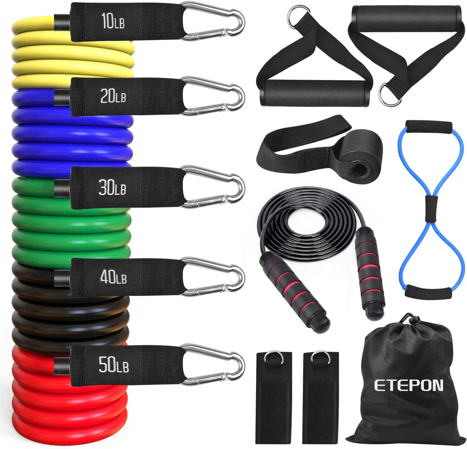 BONROB Resistance Bands Set (13pcs), Exercise Resistance Bands with Handle, Door Anchor, Foot Ankle Straps, Exercise Guide Book & Waterproof Carry Bag, for Home & Gym Training