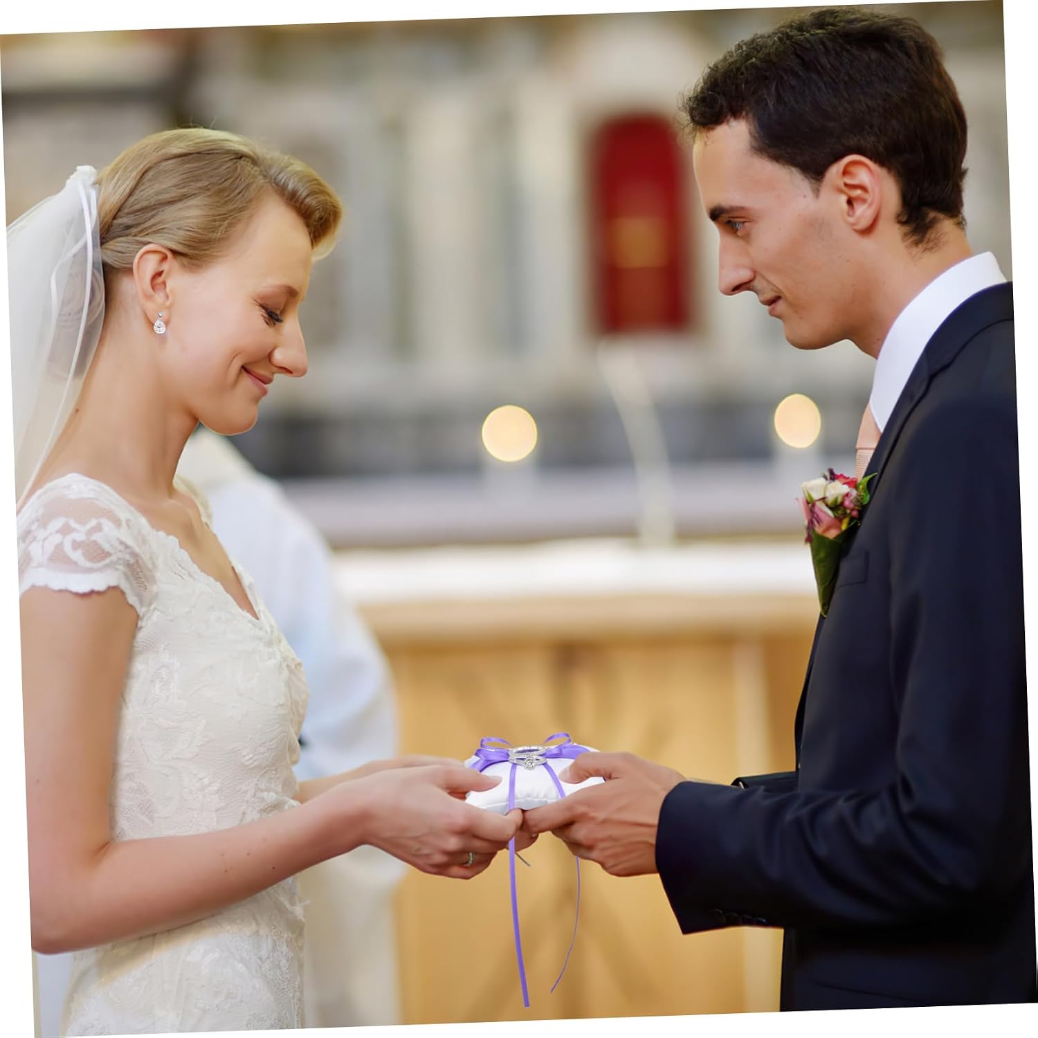 Alipis Double Heart Wedding Pillow with Satin Ribbons Cushion for Ceremony Compact Design for Easy Carrying Bridal Accessory