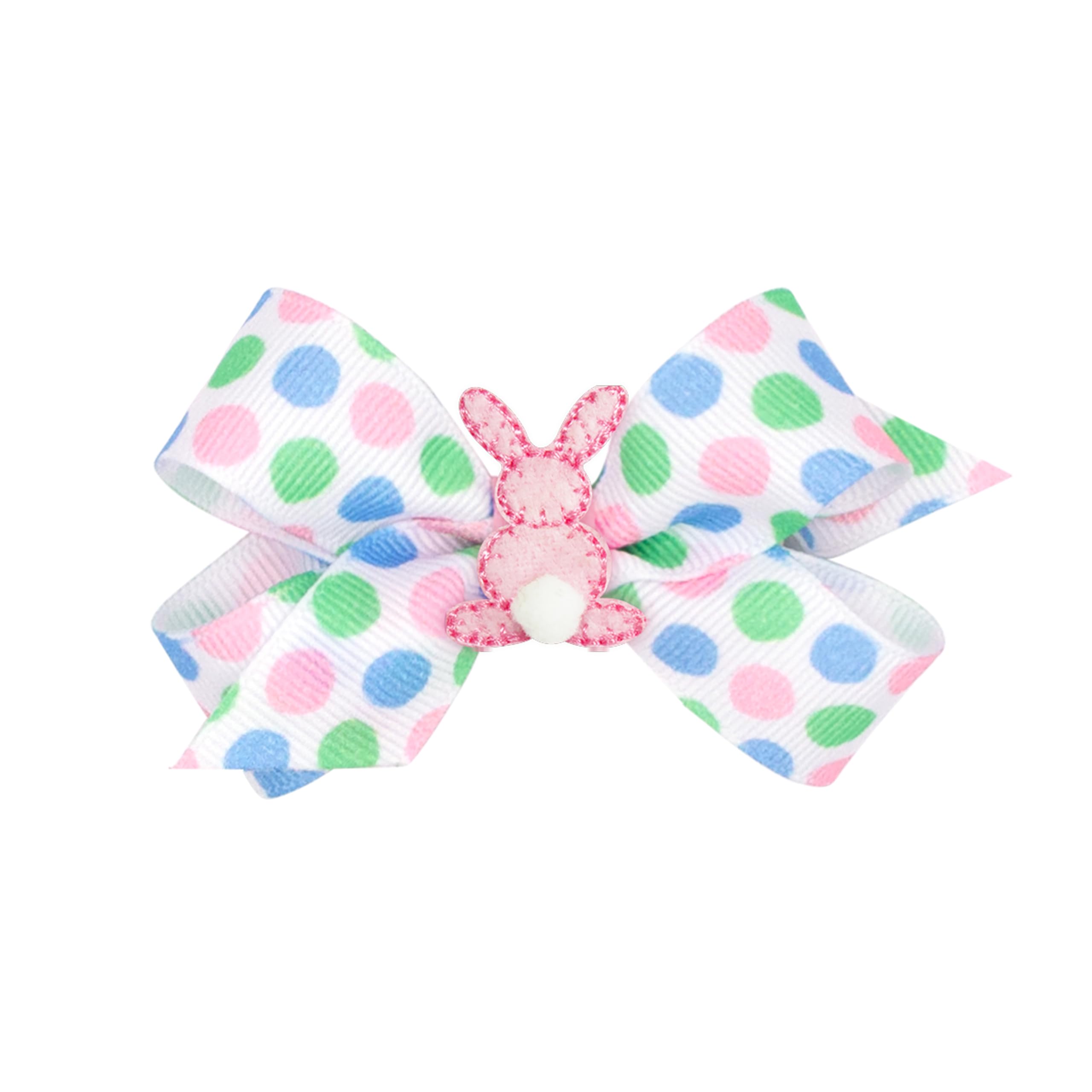 Wee Ones Girls' Easter Puff Tail Backside Bunny Print Grosgrain Hair Bow on WeeStay no-slip clip, Handmade, Mini, Polka Dot