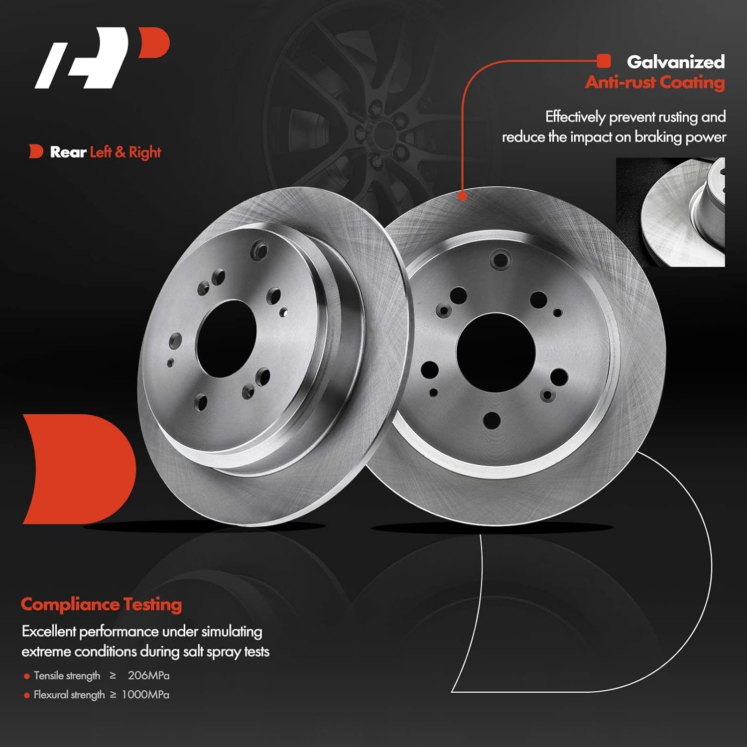 A-Premium 12.31 inch (312.8mm) Rear Solid Disc Brake Rotors + Ceramic Pads Kit Compatible with Select Honda Models - Odyssey 2005 2006 2007 2008 2009 2010, 6-PC Set