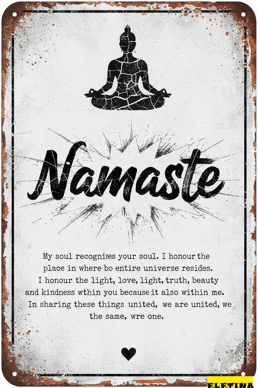 Vintage Metal Tin Sign Namaste S Decor Yoga Wall Art Room Meditation Studio Home 8x12 Inch