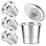 CAPMESSO Reusable Coffee Pods for Keurig 1.0: 4 Stainless Steel Refillable K-Cups with 12 Gaskets - Universal Compatibility, Eco-Friendly, Silver