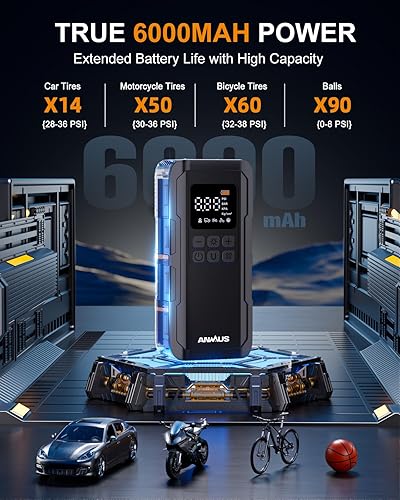 Miniatura 3 de Inflador de neumáticos, compresor de aire portátil, bomba de aire más rápida para neumáticos de automóvil, inflado de 150 PSI con medidor de presión