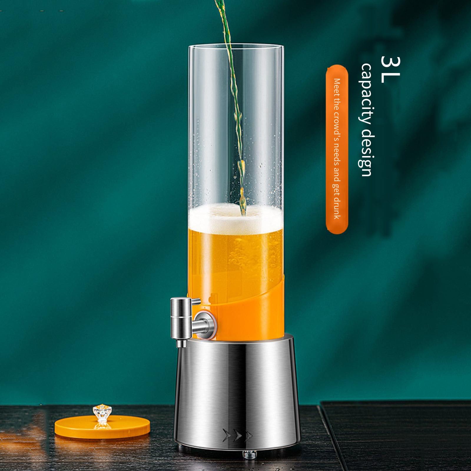 Dispensador De Torre De Cerveza 3L, Barril De Cerveza Iluminado con Grifo Base De Acero Inoxidable, Adecuado para Bares, Restaurantes, Fiestas,3L