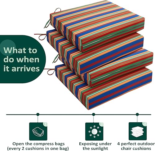 Miniatura 5 de HARBOREST Cojín de asiento cuadrado impermeable para exteriores e interiores, cojines de muebles de patio con lazos, 18.5 x 16 x 3 pulgadas, paquete