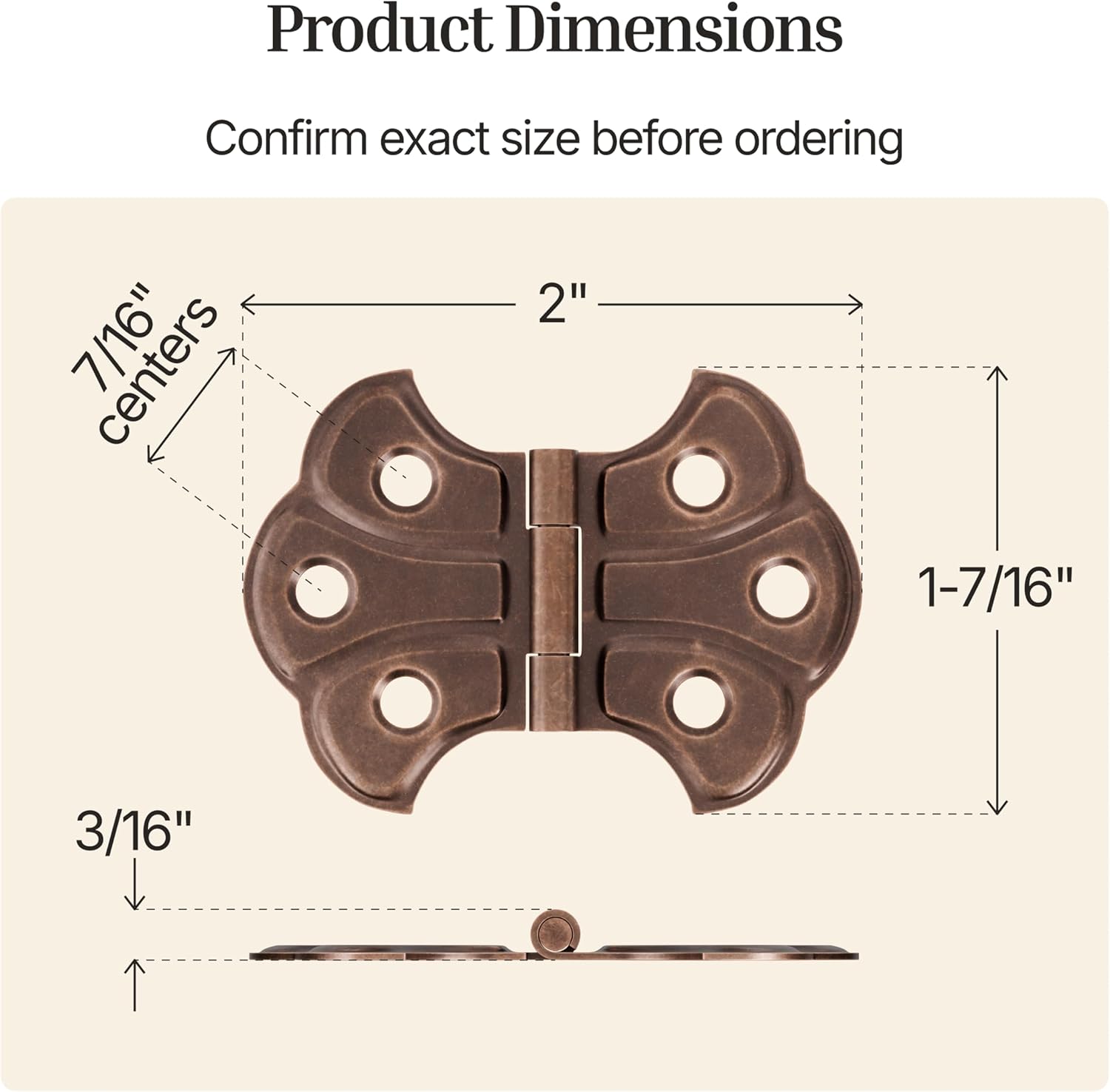 Antique Copper Butterfly Hinges - 2" x 1-7/16" - Pack of 2 - Surface Mount Hinges for Cabinet Doors and Boxes - UA-262-HAC (1)