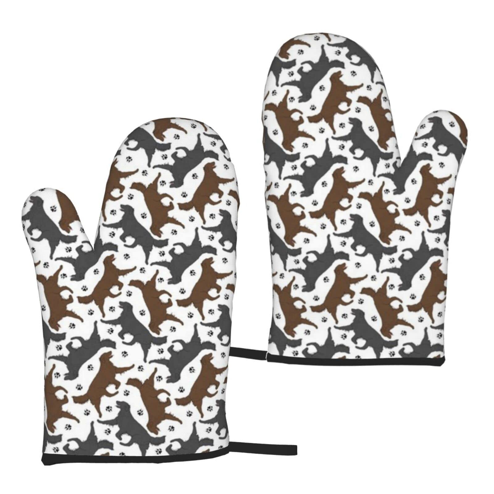 OPSREY Trotting Flat Coated Retrievers Paw printed Kitchen Oven Mitt Microwave gloves Pot Holder