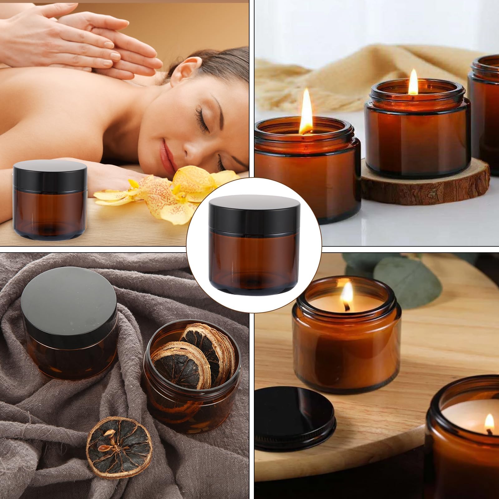 25 Stück Amber Glas Leerdose, 60ml Braunglas Salbentiegel Gläschen zum Befüllen, Salbentiegel Leere Glastiegel mit Schwarzen Deckeln- & Innen-Deckel für Kosmetik, Lotion, Cremes, Mini-Kerzen