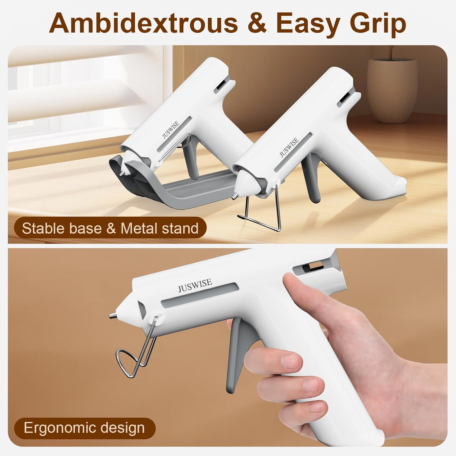 Cordless Hot Glue Gun，Fast Preheating Mini Glue Gun with 20 Sticks Set，2200mAh Built-in Battery, Anti-Scald，Anti-Drip，Smart Power-Off，Metal Base and Stand for DIY, Crafts, Home Repairs，White