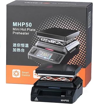 Hot Plate Preheater Soldering Station, MHP50 Mini Portable Heater Platform, Smart Constant, 100-350C, 50mm*50mm Heating Area, LCD Screen, Black