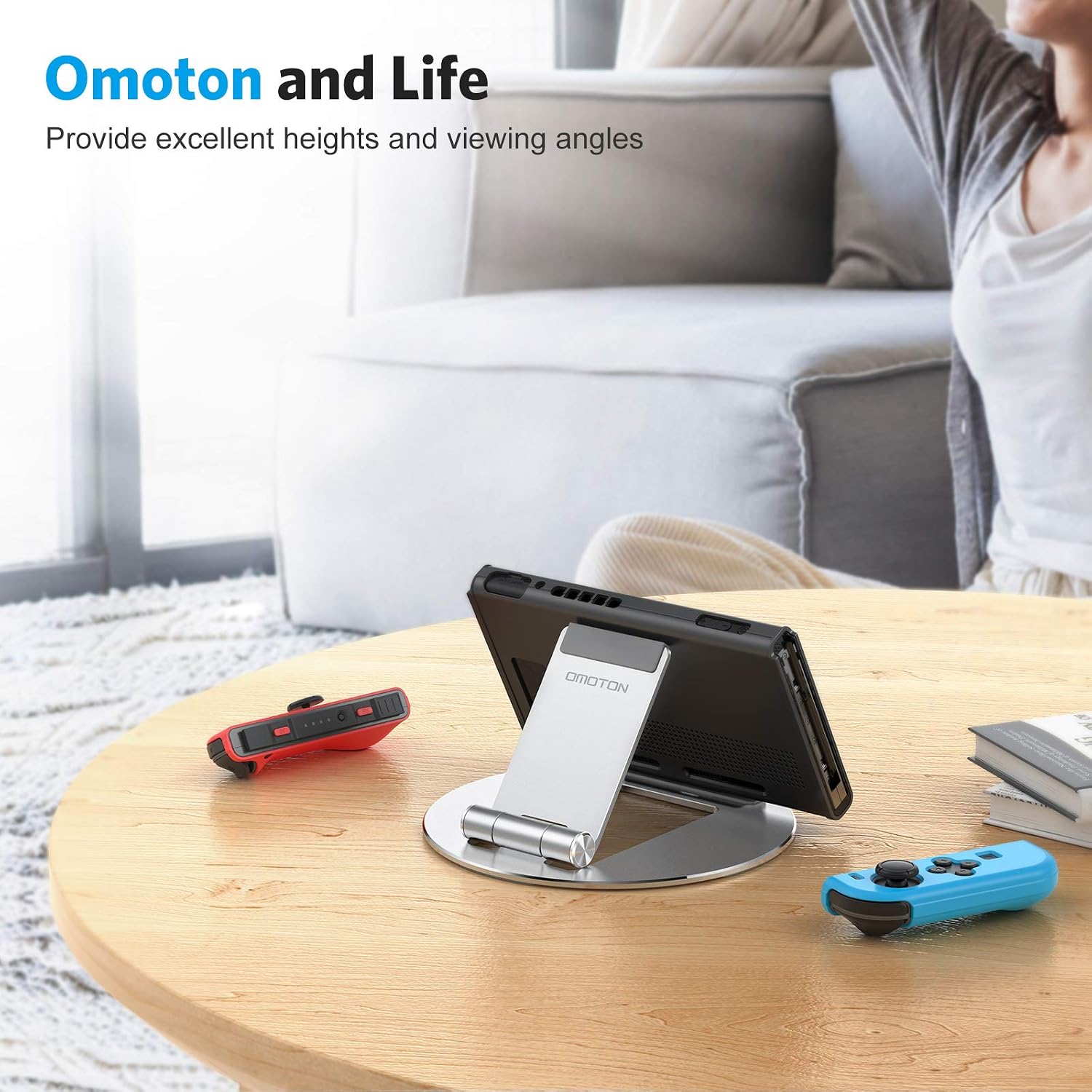 OMOTON Show 15 Stand Multi-Angle, Portable Tablet Stand with Round-Base, Compatible with iPad Pro/Air/Mini, Samsung and All Phones- Silver