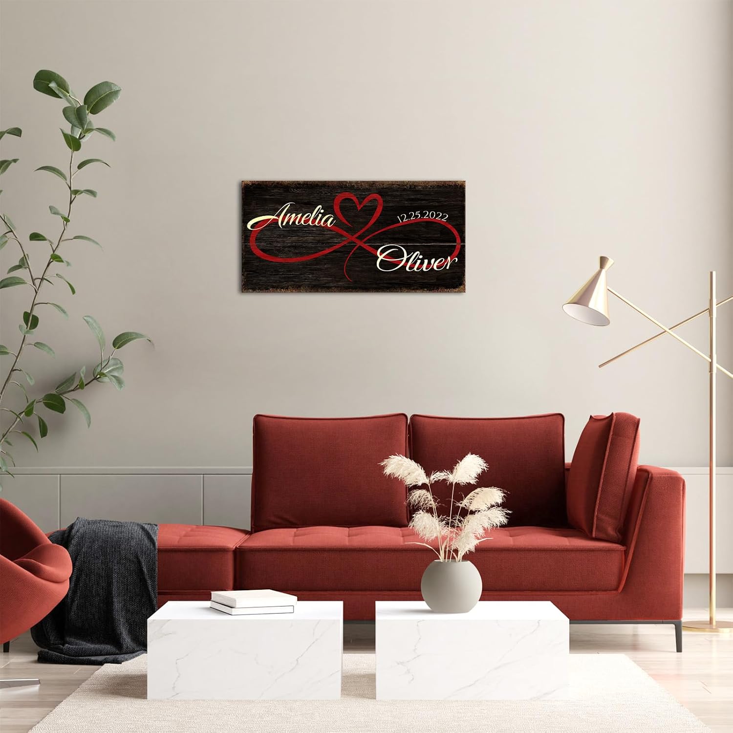 iLOOKLiKE Personalized Gifts for Couples Infinity Heart Canvas Prints Custom Couple'S Names and Special Date Wall Art Home Decor Framed for Him Her Wife Husband Anniversary Wedding Engagement