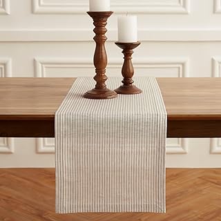 Solino Home Linen Table Runner 72 Inches Long - Narrow Stripe, 100% Pure...