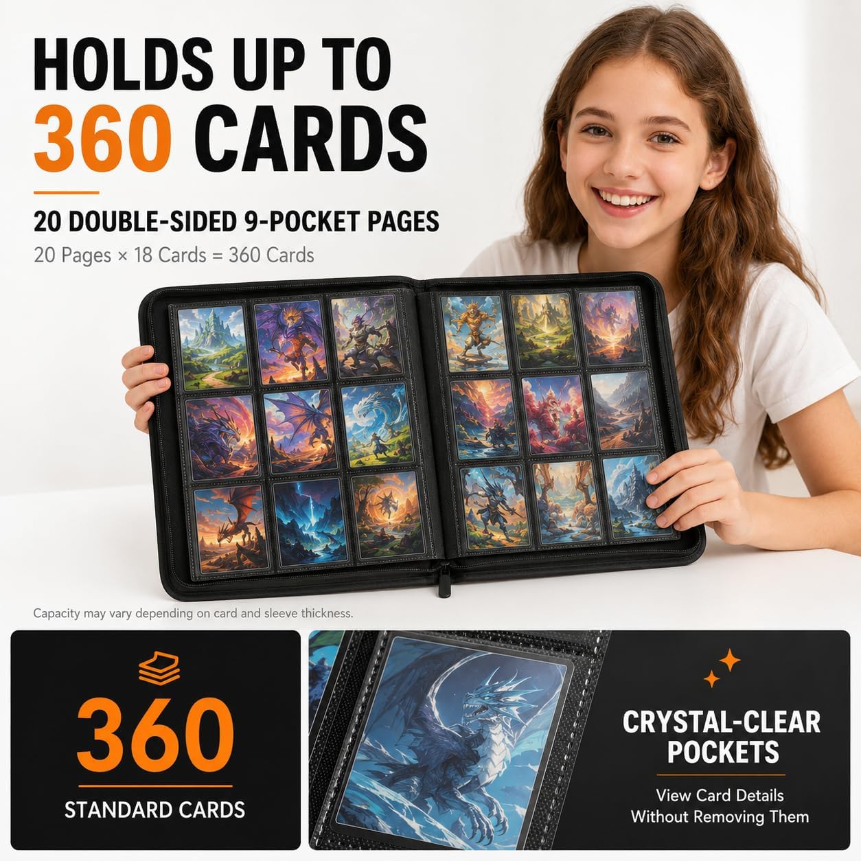 9-Pocket Trading Card Binder for TCG & Sports, 360 Slots, Black image 2