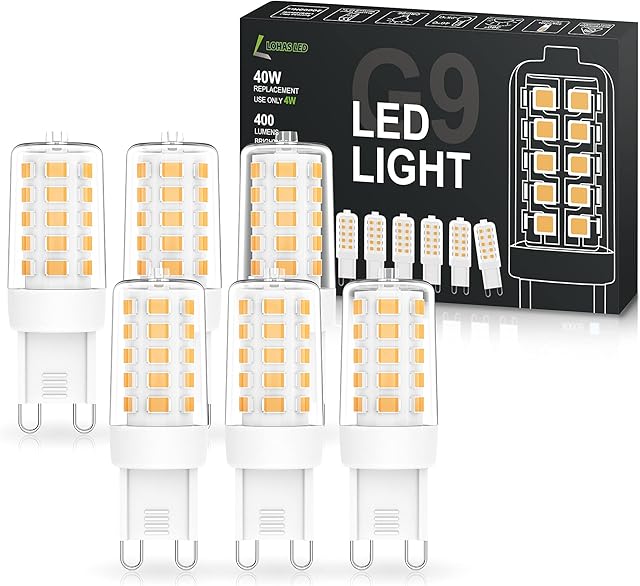 LOHAS G9 LED Bulbs Warm White 4W, Equivalent to 40W G9 Halogen Bulb, Warm White 3000K, 400LM, Energy Saving Capsule G9 Light Bulb, 360°Beam Angle, for Lighting Decor, Chandelier, Non Dimmable, 6 Pack