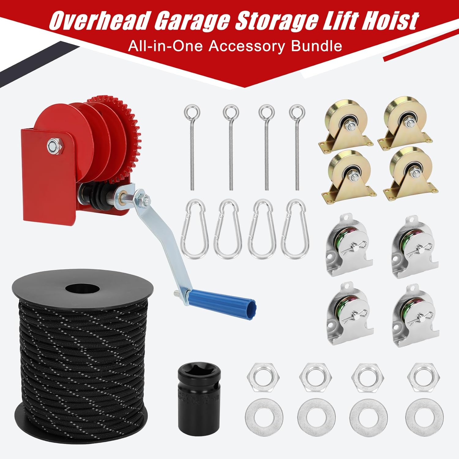 Drizzlen Overhead Garage Storage Lift,Heavy-Duty 300lbs Capacity Ceiling Rack System,Adjustable Height,Supports 8-16ft Ceilings,Overhead Garage Storage rack(Deck Not Includ)