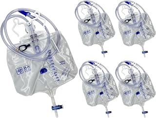 2000 ml Premium Urinary Drainage Bag with Anti-Reflux Chamber, 5 Pack Adult Latex-Free Disposable Sterile Urine Bag