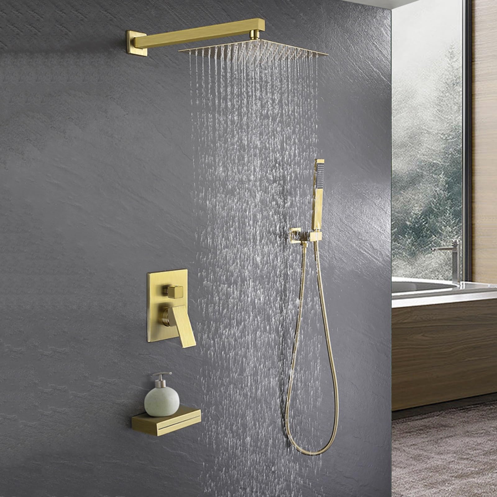 Pommeau de douche à effet pluie 10 po et système dissimulé avec mitigeur cascade