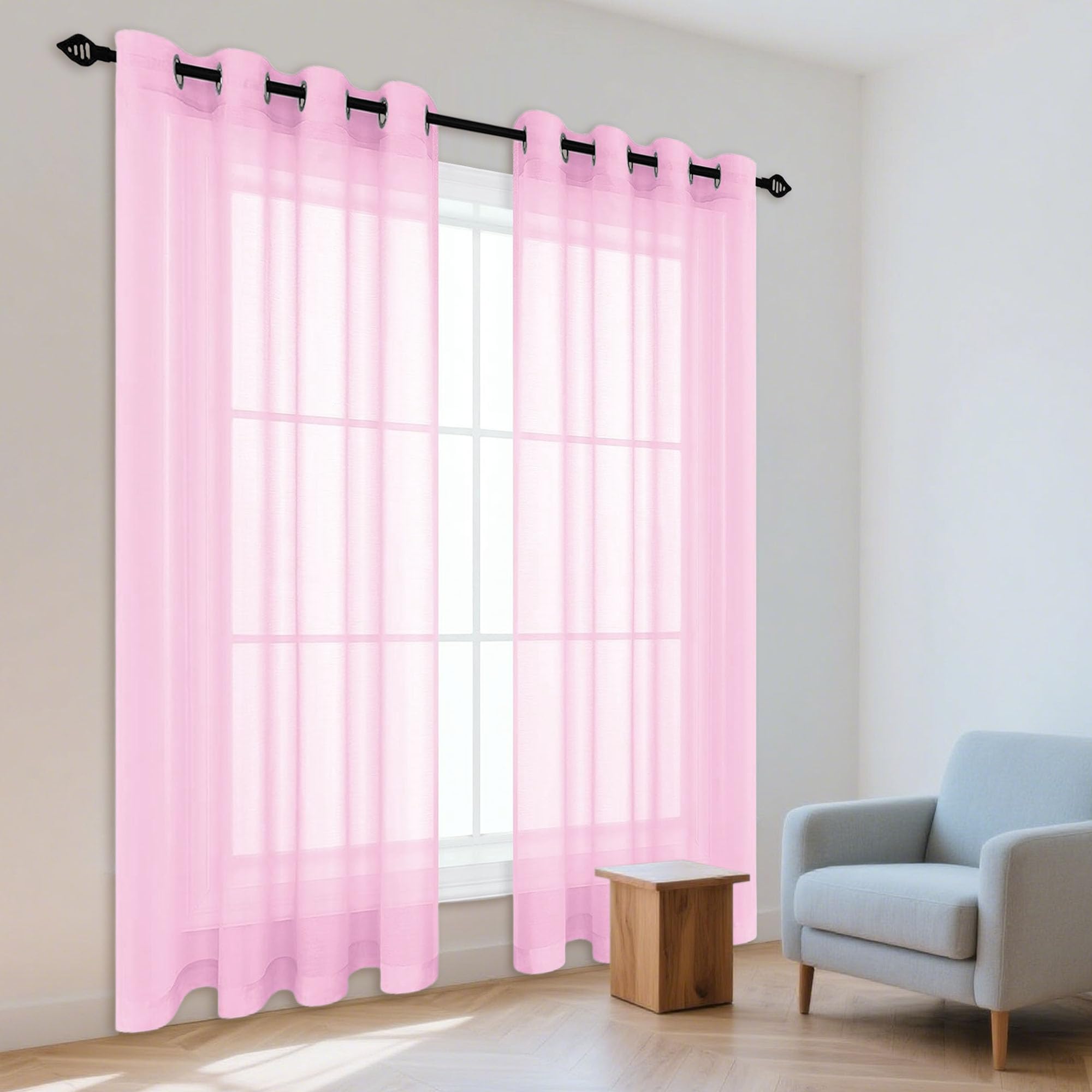 Rideaux voilages rose 340x120 cm oeillets voile semi transparent pour salon et bureau