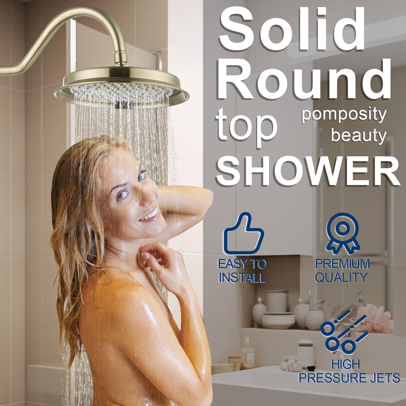 Soffione Doccia a Pioggia in Metallo Solido 304 in Acciaio Inox Perfetto per Sostituzione, Tradizionale Grande Fisso da 22,9 cm Soffione Doccia Spazzolato Oro - GETSHOWERSET