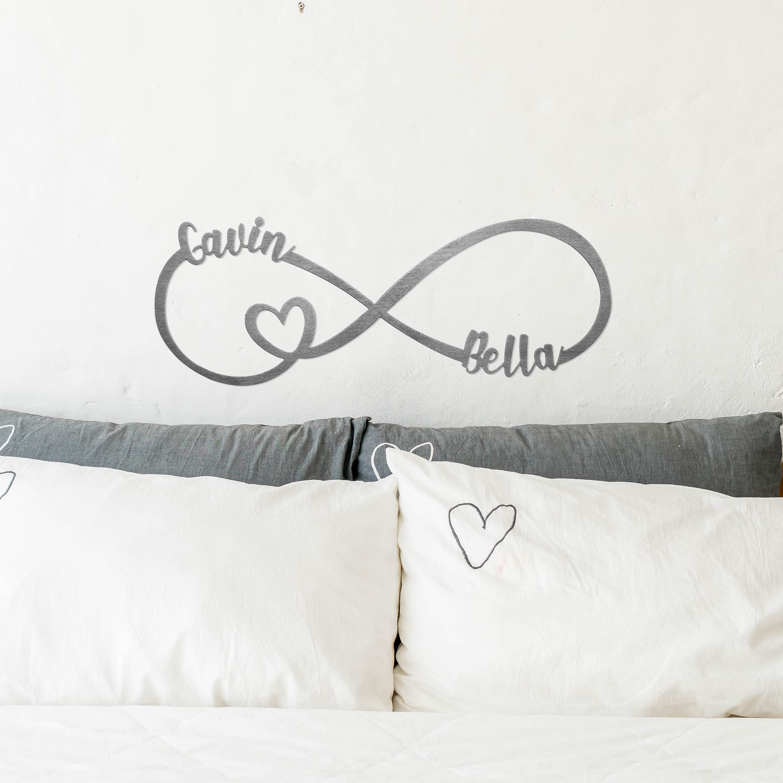 Infinity Sign Personalized with Names - Infinity Heart Wall Decor Metal Wall Decor Infinite Home Wedding Anniversary Gifts for Him or Her Romantic Decorations Special Night Custom Plaques Hangers