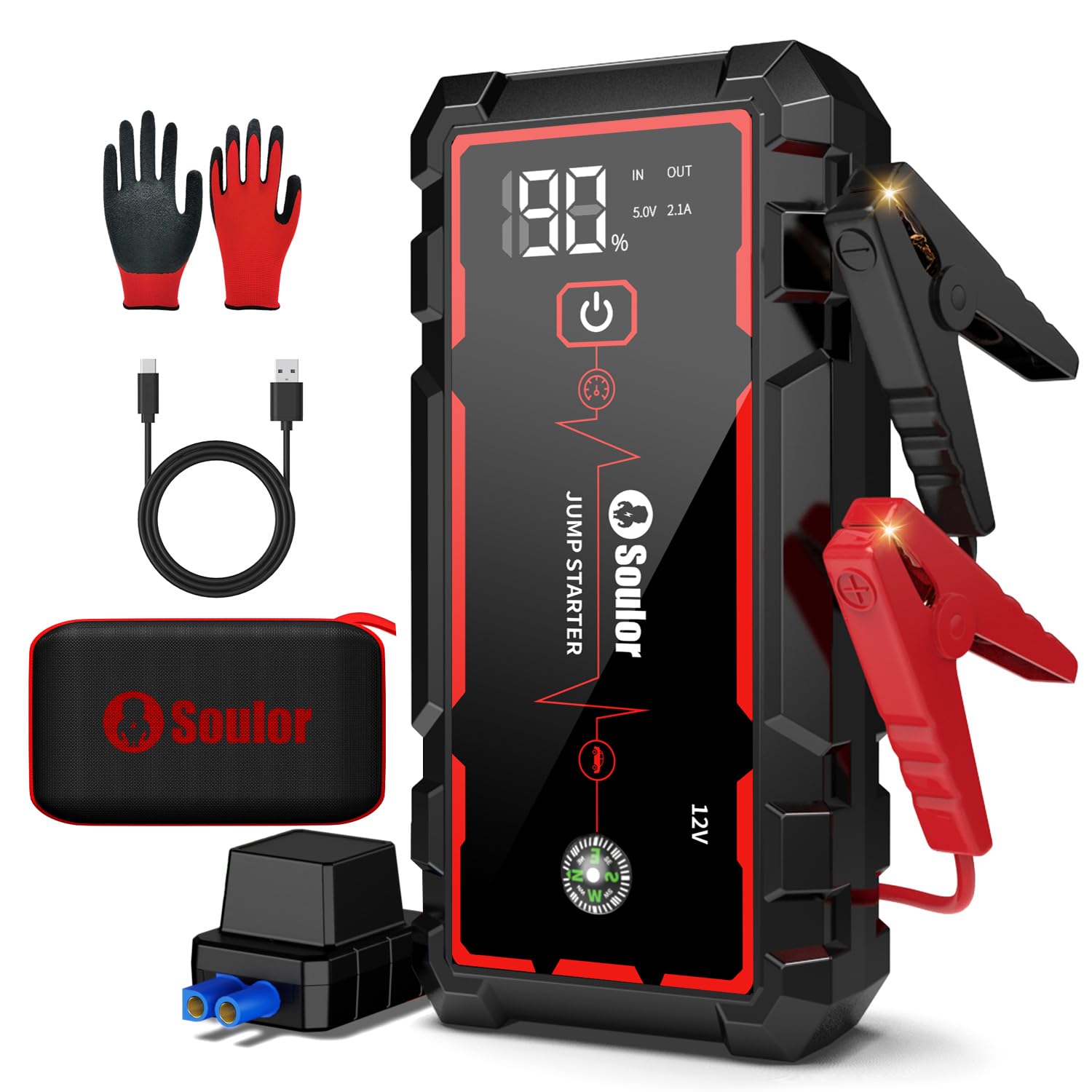 Jump Starter 5000A Car Battery Jumper Starter Portable Jump Box Battery Booster with 3 Modes Flashlight Jumper Cables