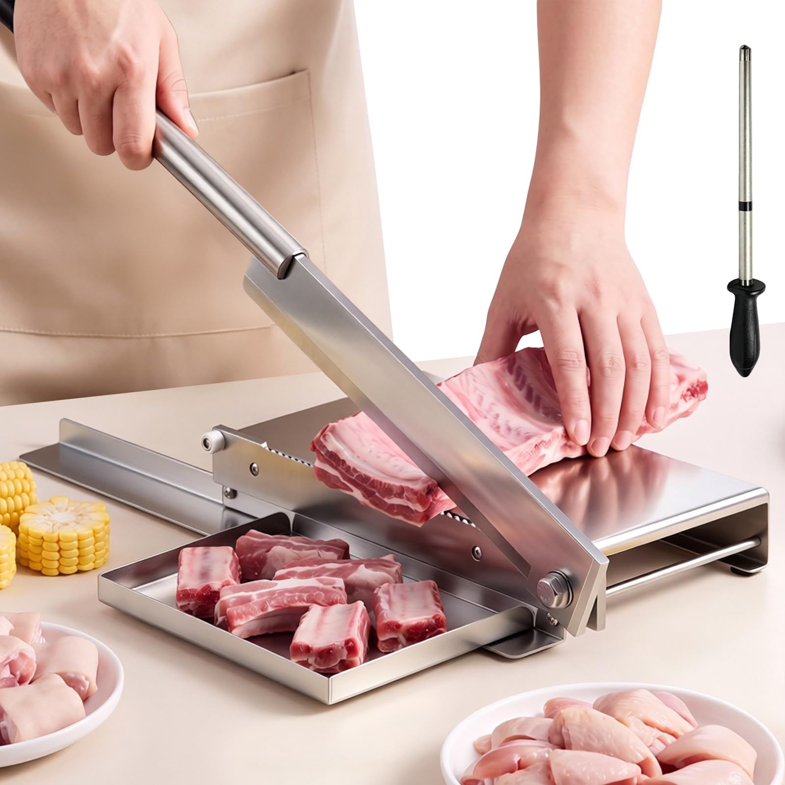 Moongiantgo Affettatrice Manuale per Carne Ossa, 36cm Lama, Taglia Carne