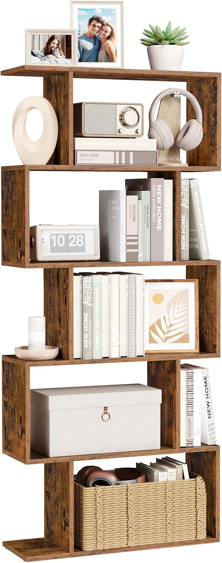 Bookcase, 5-Tier Bookshelf, Display Shelf and Room Divider, Freestanding Decorative Storage Shelving, Rustic Brown ULBC62BX, 27.6”L x 9.4”W x 62.6”H (70 x 24 x 159 cm)