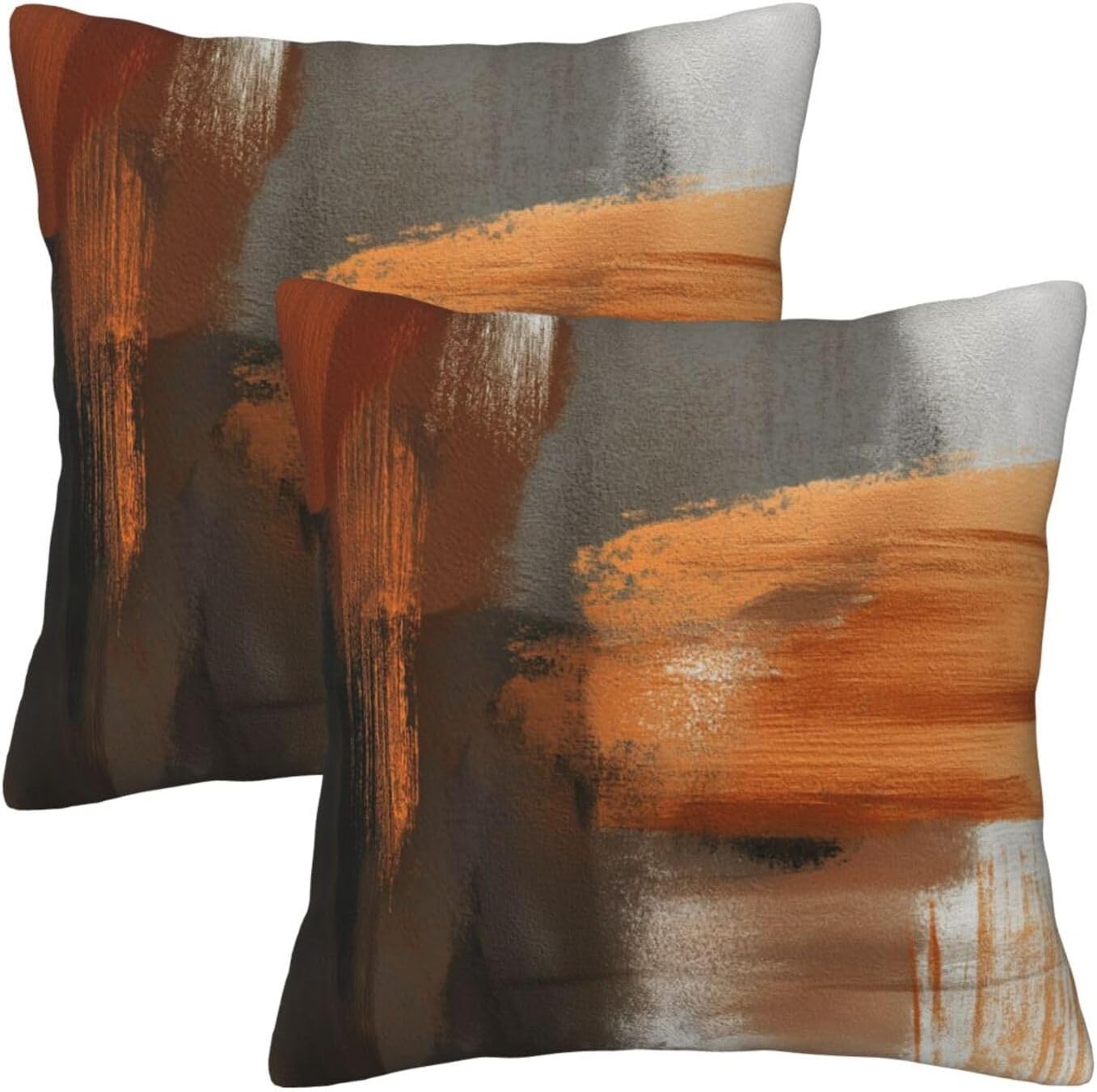 HOSTECCO Burnt Orange and Grey Abstract Cushion Covers 50x50 cm Pack of 2 Modern Velvet Cushion Cases Rust Art Oil Painting Decorative Pillow Covers for Living Room Sofa Home Decor