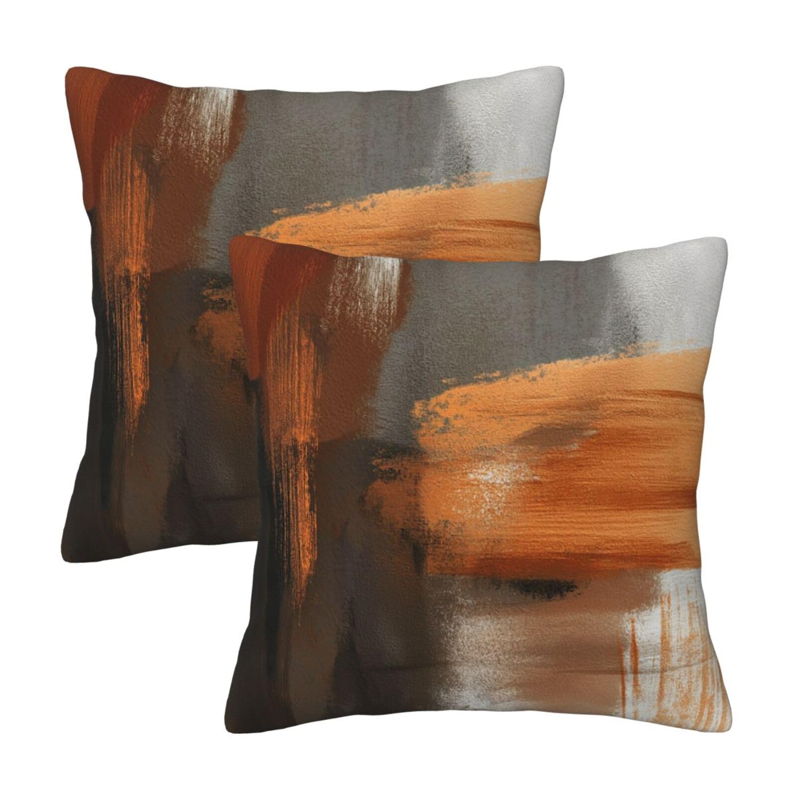 HOSTECCO Burnt Orange and Grey Abstract Cushion Covers 50x50 cm Pack of 2 Modern Velvet Cushion Cases Rust Art Oil Painting Decorative Pillow Covers for Living Room Sofa Home Decor