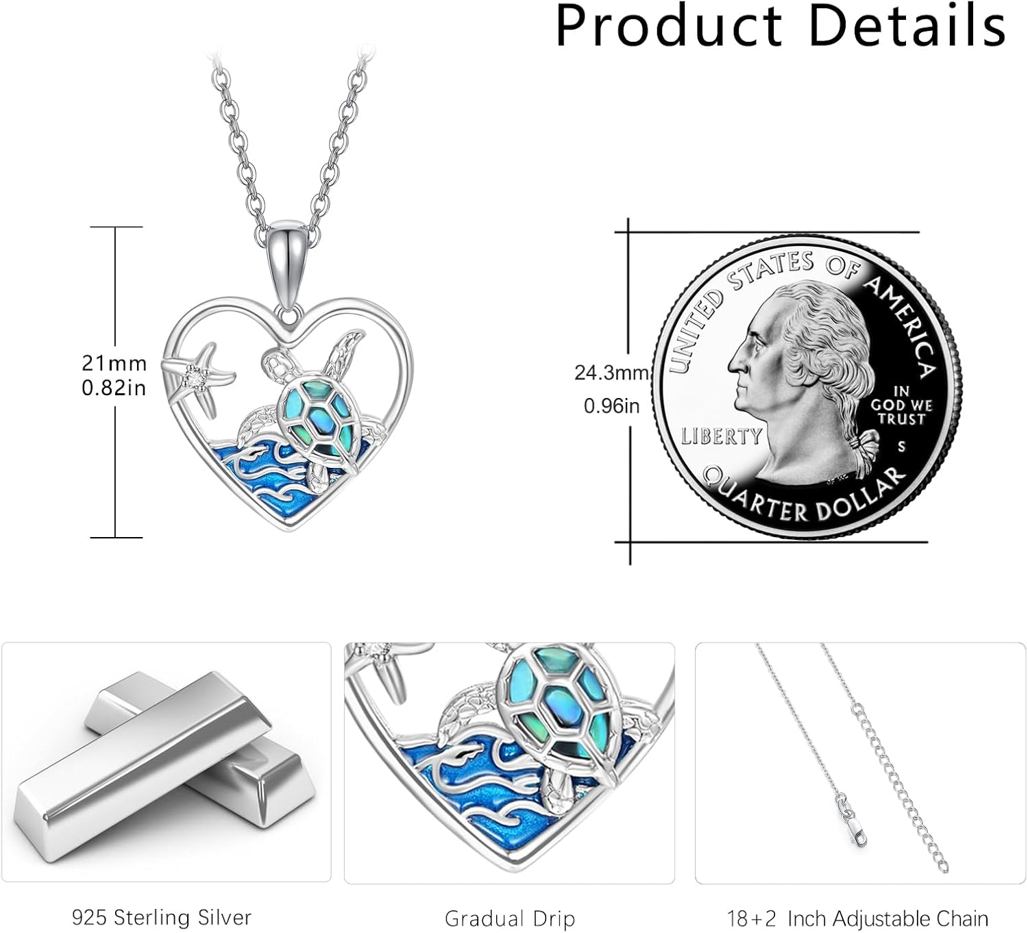 OHAYOO Sea Turtle Necklace 925 Sterling Silver Ocean Animal Pendant Necklace with Octopus, Shark, Seahorse, and Turtle Charms, Hawaiian Ocean Jewelry Gift for Women Turtles Lovers - Image 4