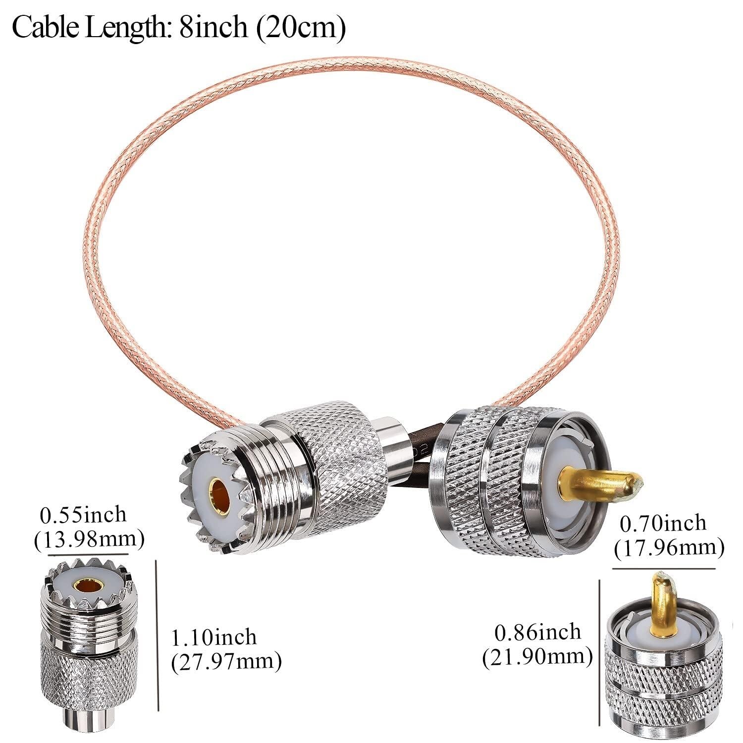 LIHUA Kabel UHF RG316 SO239 męski na żeński kabel koncentryczny 20 cm (20 cm) PL259 Pigtail 50 Ω do CB 2 szt