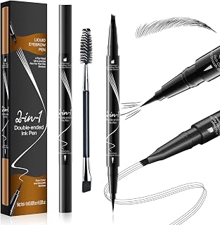 Eyebrow Pencil Waterproof, Eyebrow Pencil 2 in 1 Dual-Ended, 3D Micro Eyebrow Pencil Eye Brow Pencil with Brush, Eyebrow Makeup (Black)
