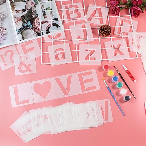 Miniatura 9 de YEAJON Plantillas de letras de 2.5 pulgadas, plantillas de símbolos con números para manualidades, 66 plantillas de alfabeto de plástico