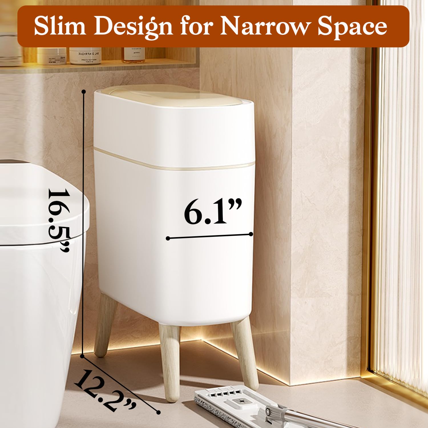 LALASTAR Small Bathroom Trash Can Automatic Touchless, Bathroom Garbage Can with a Lid, Motion Sensor trashcan for Bedroom, Kitchen, Office, 2.5 Gallon, White