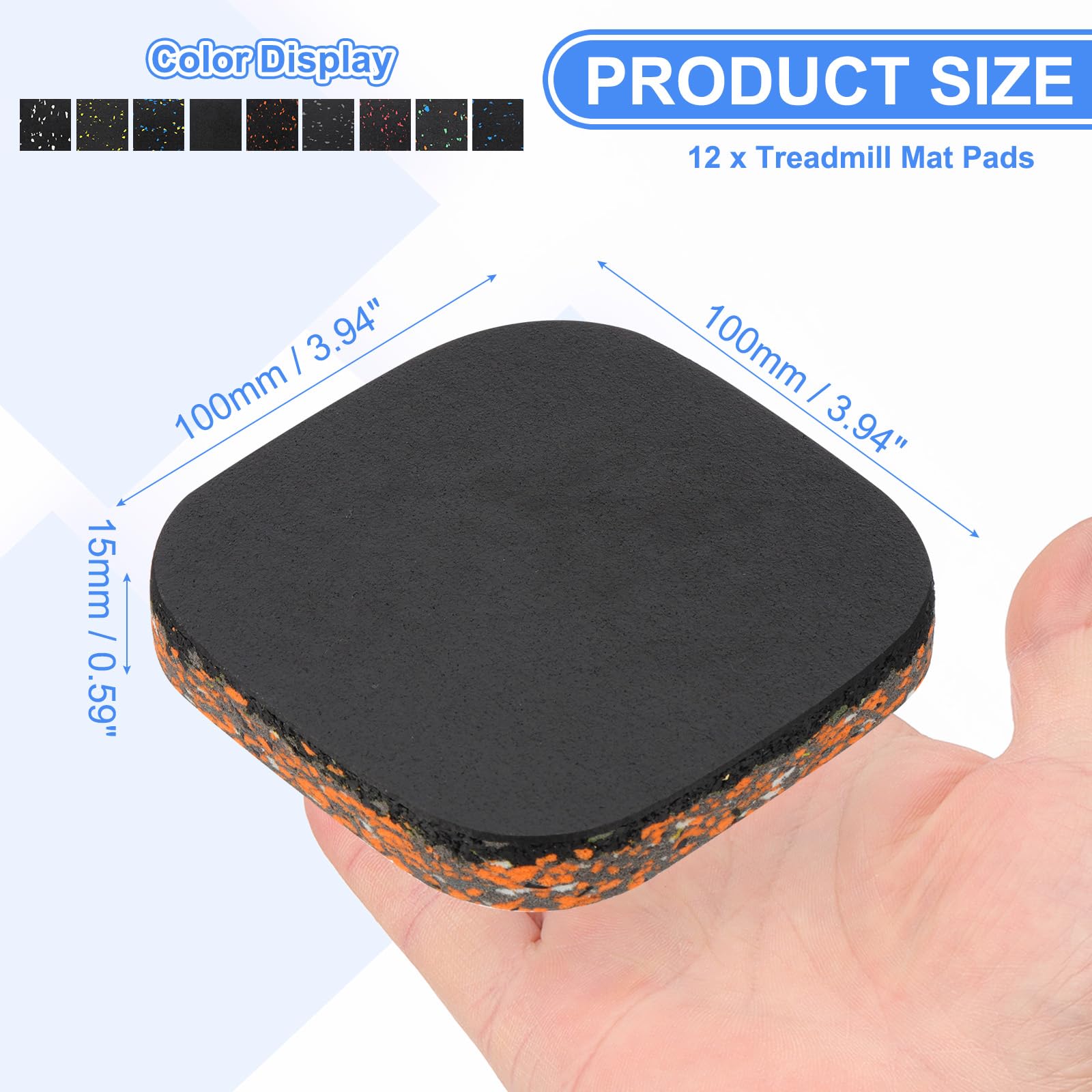PATIKIL 12 Pezzi Tappetini Per Tapis Roulant, 4x4x0.6" Schiuma Ad Alta Densità Antivibrante Antirumore Per Attrezzature Fitness Per Proteggere Il Pavimento Riduzione, Nero
