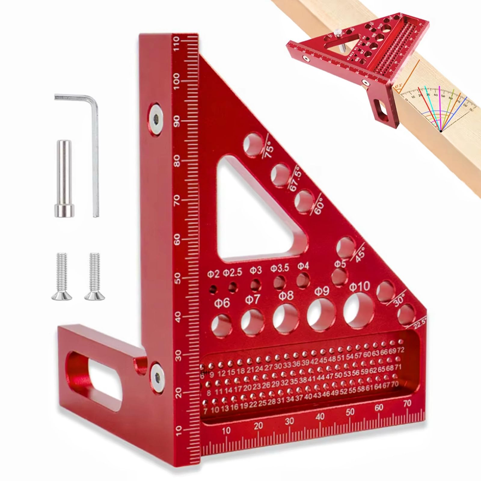 Sunkizzrs® Aluminum Alloy 3D Multifunctional Woodworking Ruler —Adjustable Angle Precision Miter Square Measuring Tool —Professional Triangle Ruler for Carpentry, DIY & Construction (22.5°–90°)-image-45
