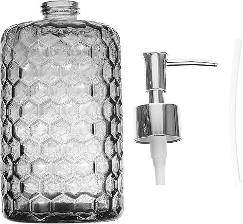 Glass Lotion Pump Bottle Large Capacity Glass Shampoo Dispenser with Silver Gray Cap Refillable Hand Soap and Shower Gel Container for Bathroom and