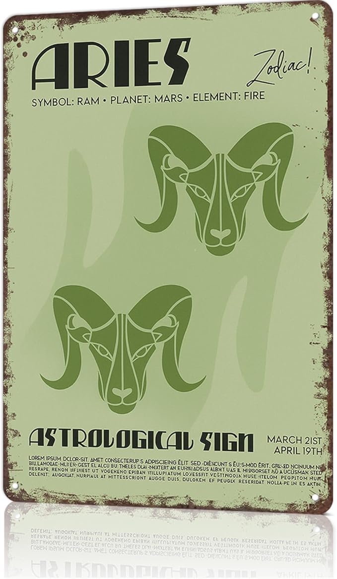 Funny Vintage Metal Sign Aries Poster Wall Art for Home Living Room Office Bar Decor 8X12inch