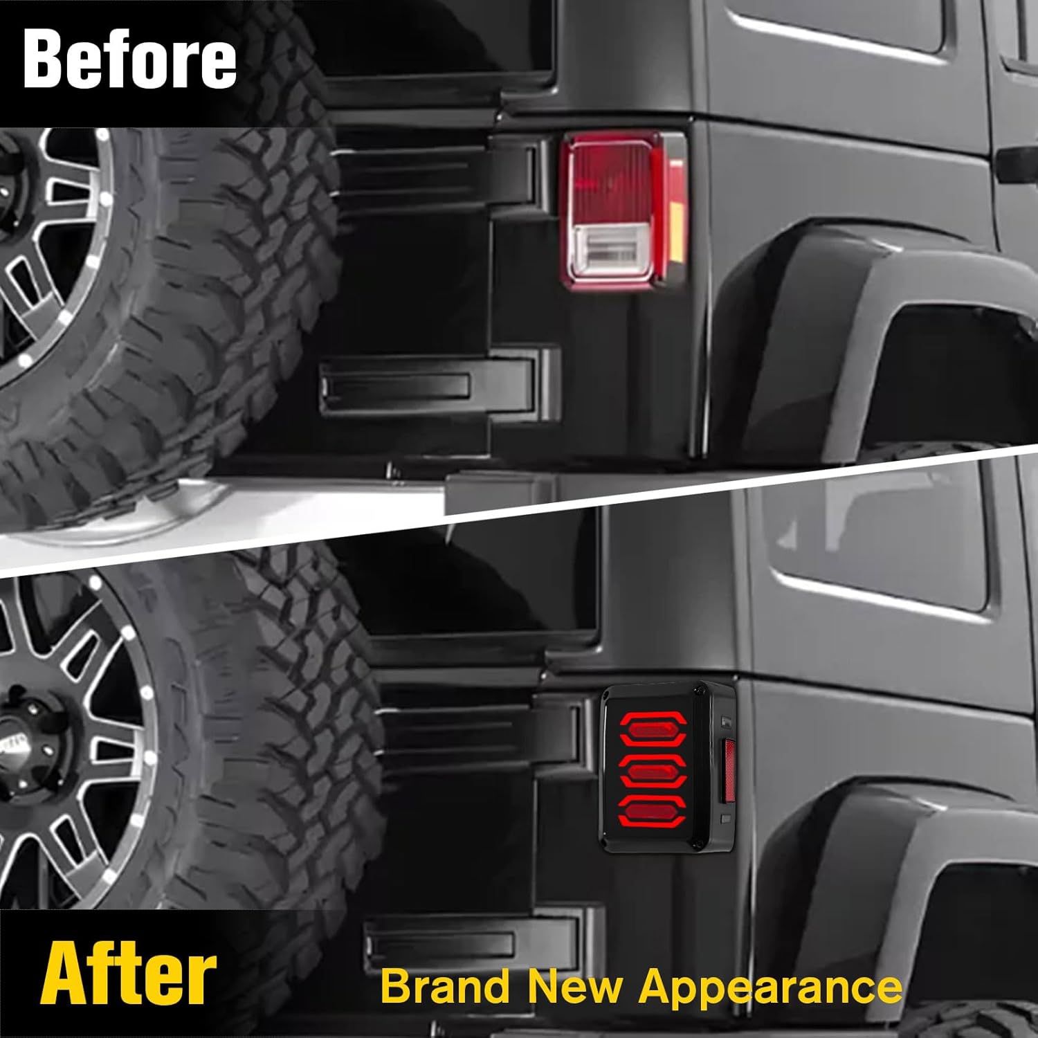 LED Tail Lights Assembly Compatible with 2007-2018 Jeep Wrangler JK JKU, Smoke Lens Rear Brake Light w/Turn Signal Stop Taillight for Jeep Wrangler JK Accessories, Hexagon Design, Pair