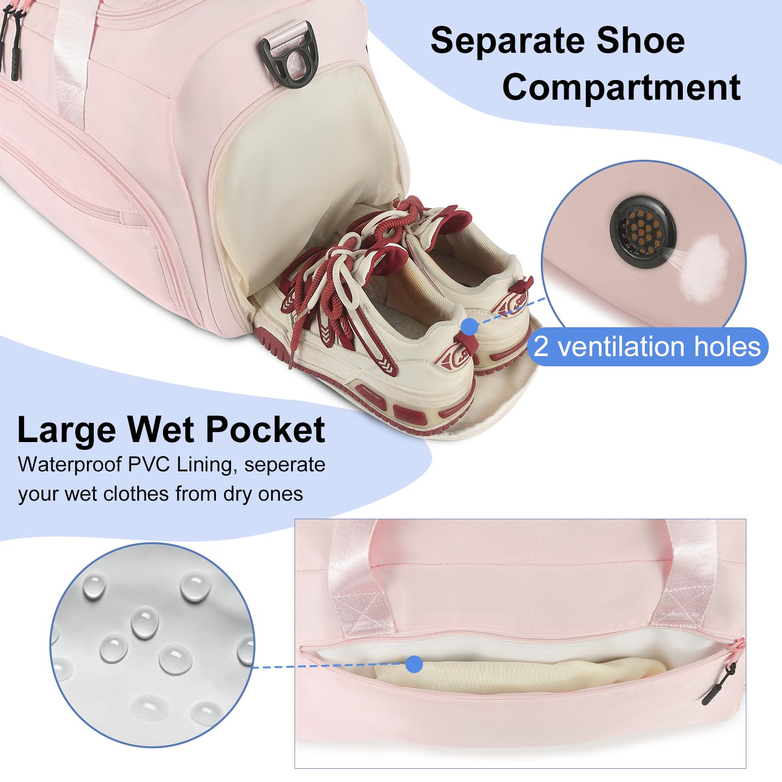 Bolsa de Gimnasio para Hombres y Mujeres, pequeña Bolsa de Deporte con Bolsillo húmedo y Compartimento para Zapatos, Resistente al Agua, Bolsa de Lona para Fin de Semana