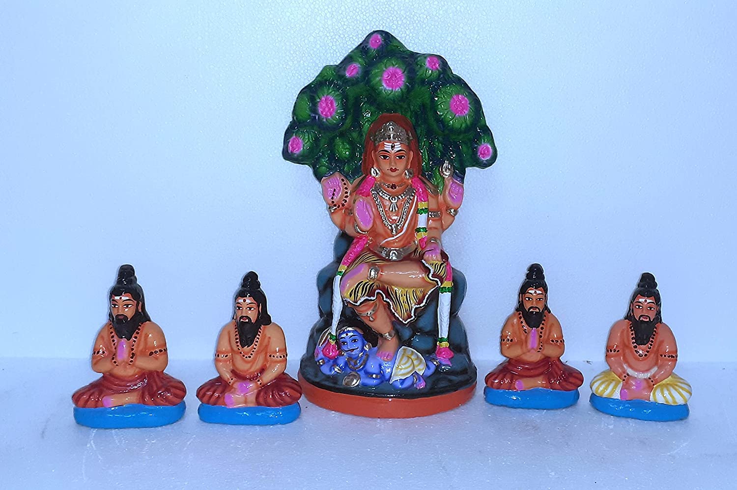 KRISHA KRAFTS dhatchana moorthy Set Clay Doll 12 inches Hight. 5 Dolls