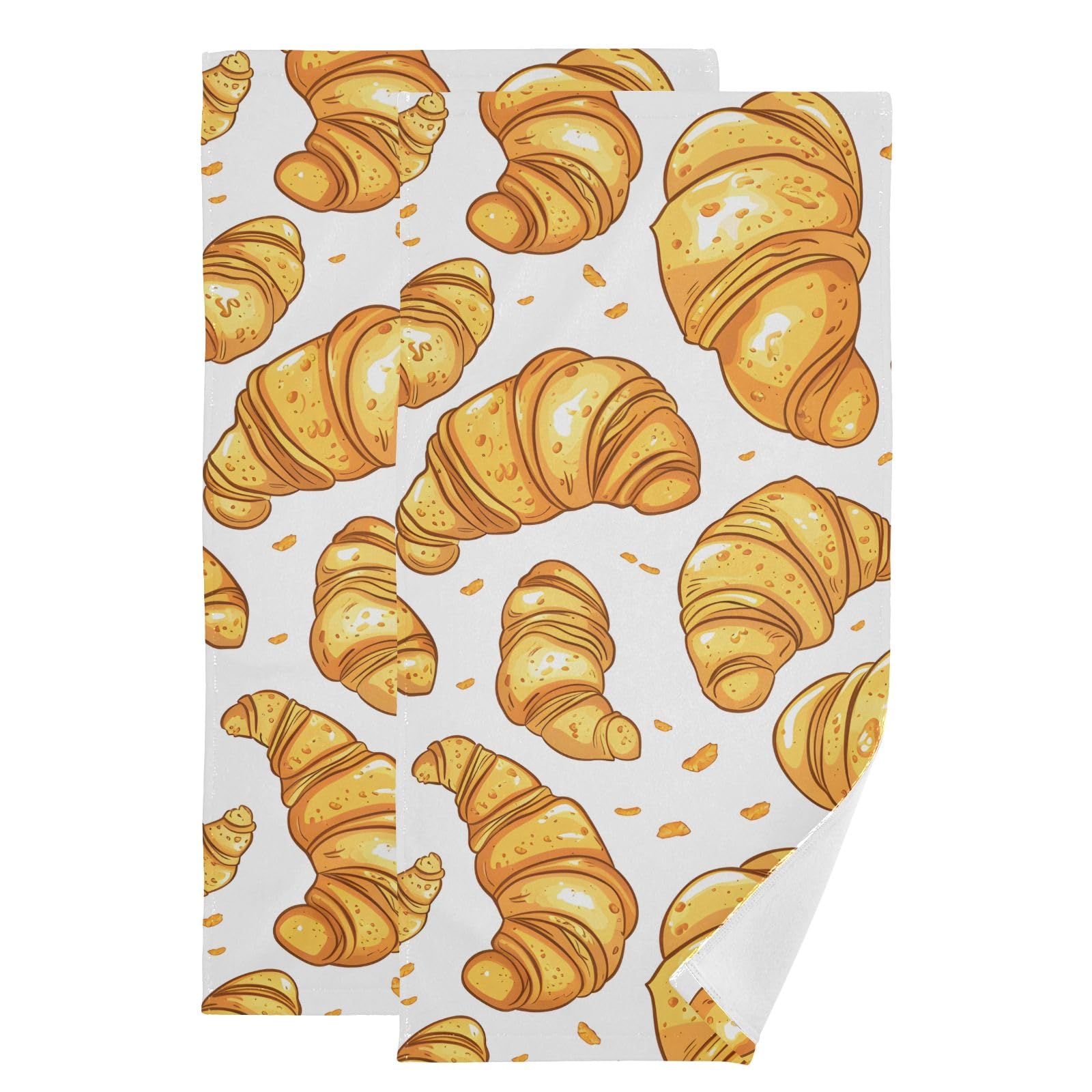 Toallas de mano para baño y gimnasio Croissants, pack de 2 de algodón decorativo