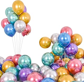 SINGOMON 100PCS Colorful Metallic Balloons Party Balloons Chrome Latex Balloons Assorted Color Helium Balloons Metallic Shiny Latex Balloons Multi-Colors Balloons for Baby Shower, Wedding, Birthday, Anniversary, Bachelorette, Bridal Shower, Christmas, Graduation Party Decorations