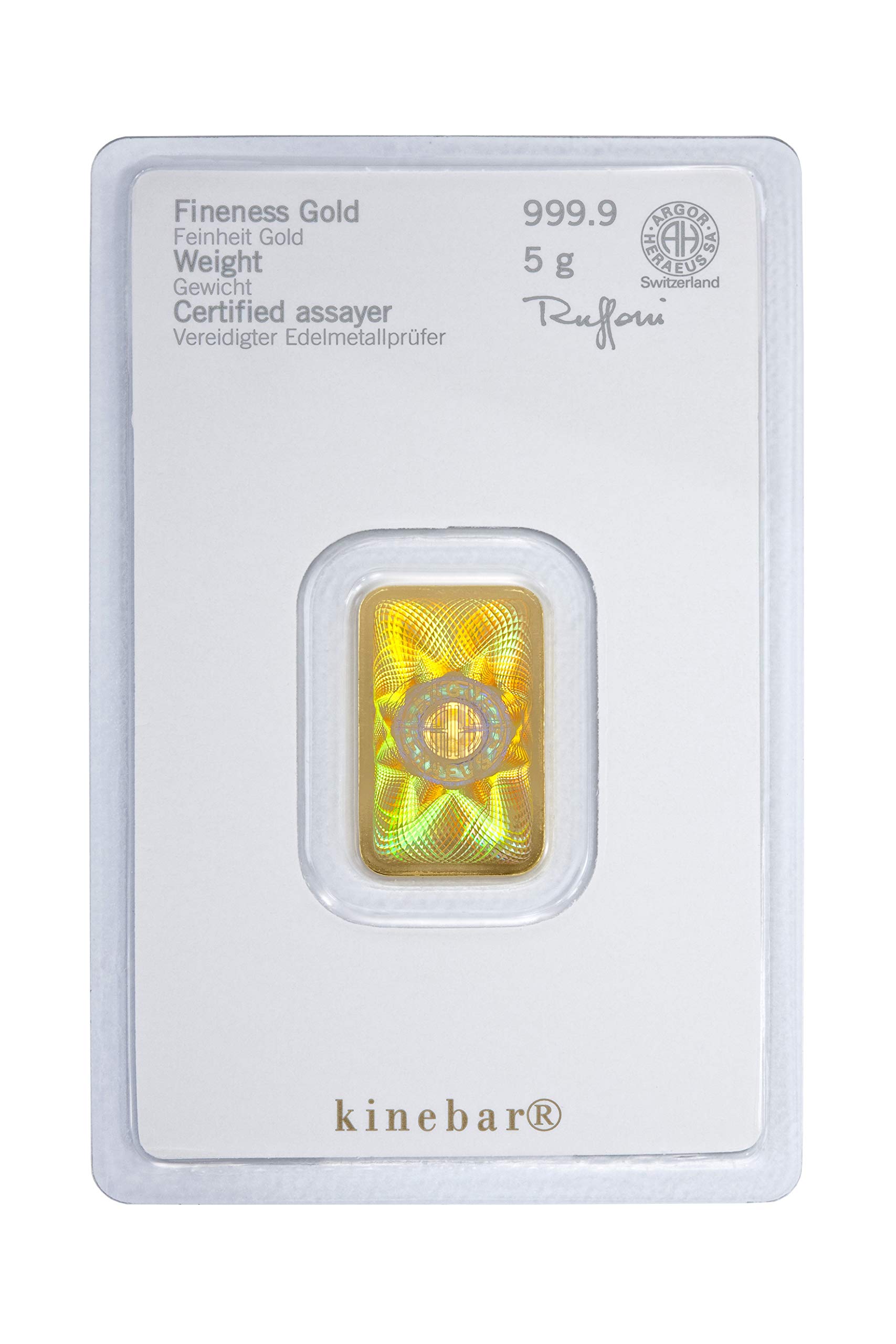 5 Gramm Kinebar Goldbarren Heraeus im Blister LBMA-Zertifiziert NEU
