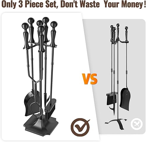 Miniatura 6 de Amagabeli Juego de 5 herramientas para chimenea de hierro forjado, juego de herramientas y soporte Negro