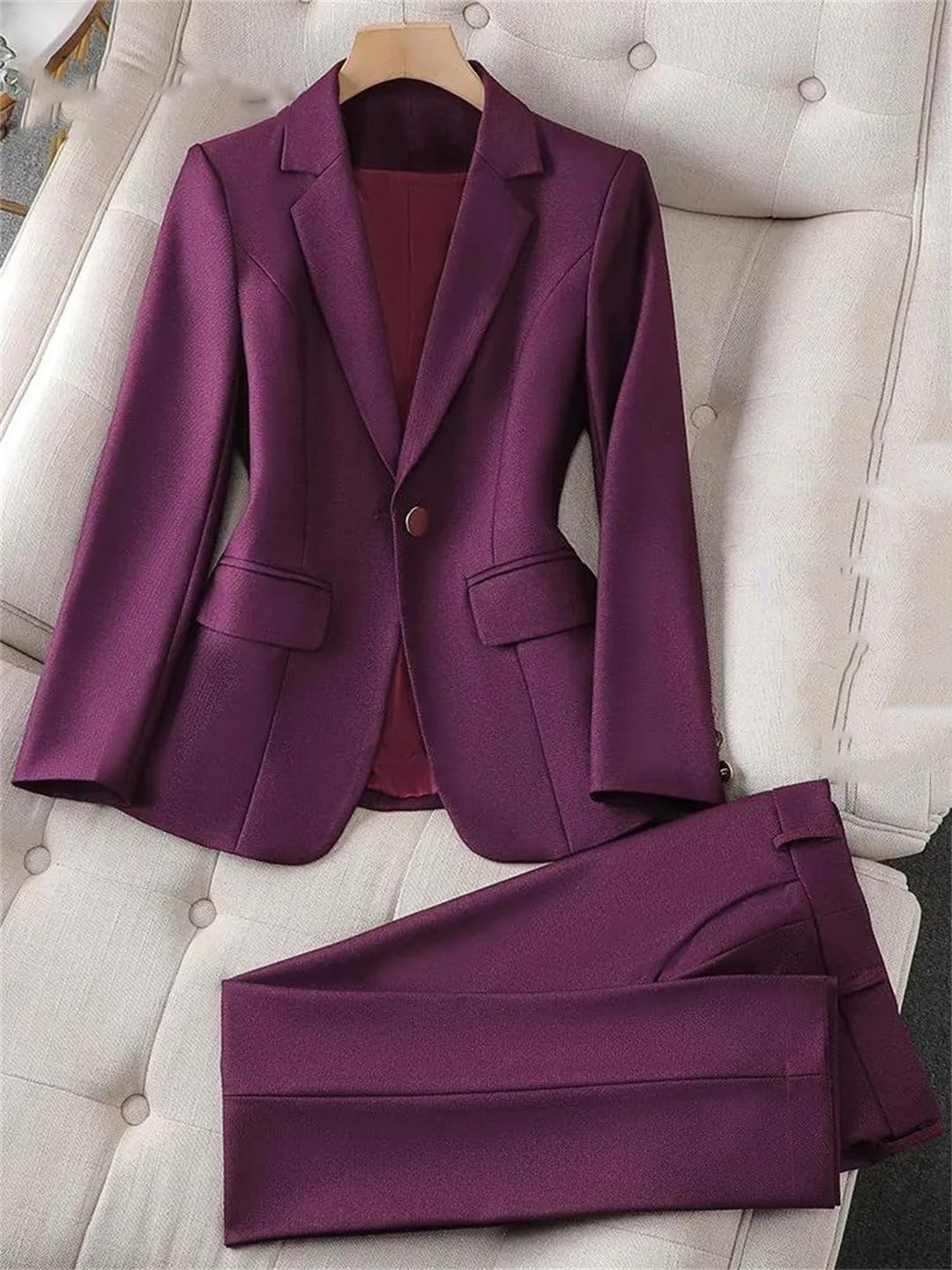 Generic Suits Suit for Women Office Long Sleeve Single Button Blazer High Waisted Pants Suit