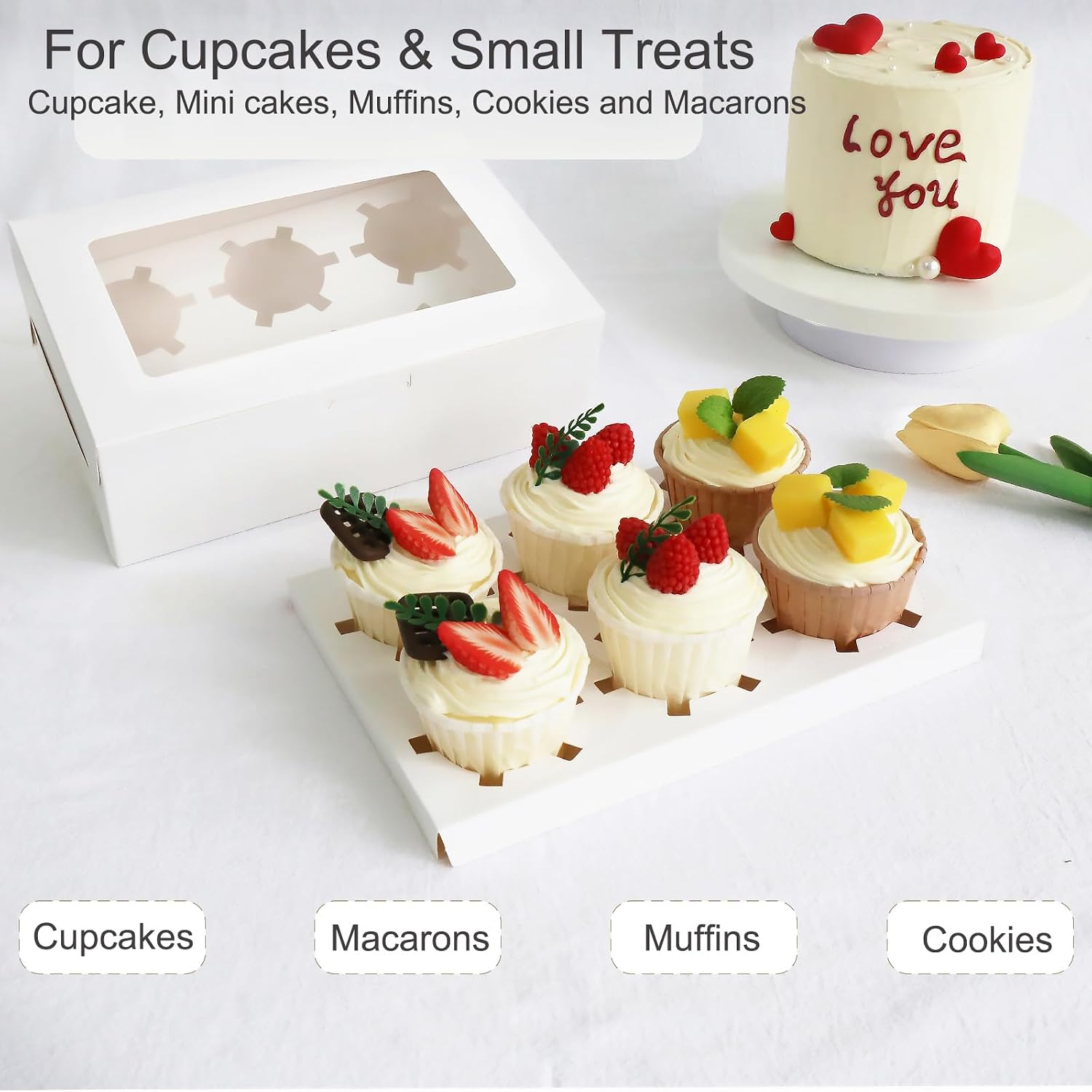6 Count Cupcake Boxes with Window, Food Grade Muffin Containers, Bakery Treat Boxes for Muffins, Cookies, Candies, Birthday Gifting, 9.4 X6.3 X3 Inch, 30 Pack