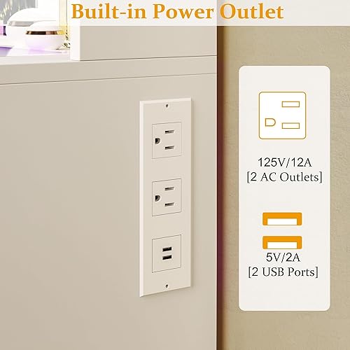 Miniatura 6 de Vanity Desk with Mirror and Lights, Makeup Vanity Desk with Lights 3 Colors, Transparent Top Vanity with 2 RGB Drawers, 6 Shelves, Large Tempered